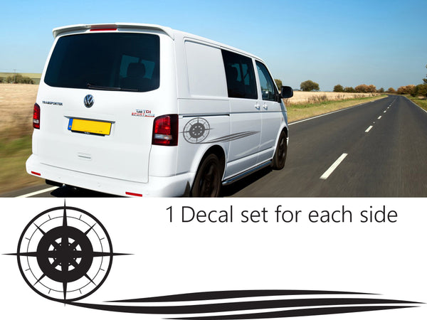 Compass Mountains Sticker Decals Set - Glossy Graphics For Campervan, Motorhome