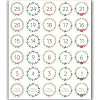 25 Christmas DIY Advent Calendar Number Holly Candy Cane Stickers Labels Holly