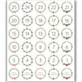 25 Christmas DIY Advent Calendar Number Holly Candy Cane Stickers Labels Holly
