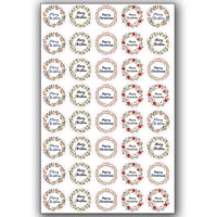 40 Merry Christmas Stickers Labels Holly Wreath Happy Self Adhesive Circle Gift