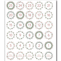 25 Christmas DIY Advent Calendar Number Holly Candy Cane Stickers Labels Holly