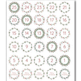 25 Christmas DIY Advent Calendar Number Holly Candy Cane Stickers Labels Holly