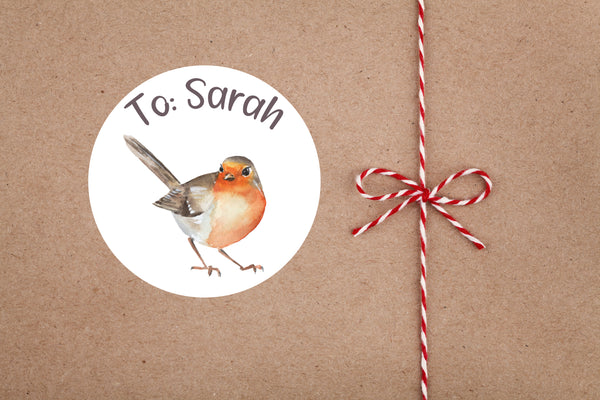 Personalised 25 Pretty Robin Christmas Gift Tags Present Stickers Labels Xmas