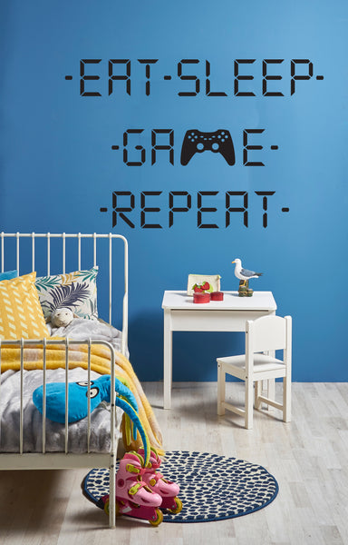 Eat Sleep Game Repeat Wall Art Sticker Decal Gaming Gamer PS Xbox Controller