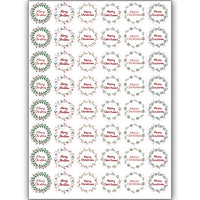 48 Merry Christmas Stickers Labels Holly Wreath Happy Self Adhesive Circle Gift