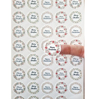 40 Merry Christmas Stickers Labels Holly Wreath Happy Self Adhesive Circle Gift