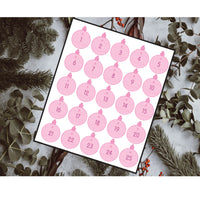 25 Christmas DIY Advent Calendar Number Pink Bauble Xmas Stickers Labels Tree