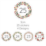 25 Christmas DIY Advent Calendar Number Holly Candy Cane Stickers Labels Holly