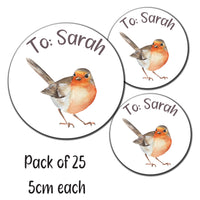 Personalised 25 Pretty Robin Christmas Gift Tags Present Stickers Labels Xmas
