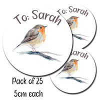 Personalised 25 Pretty Robin Christmas Gift Tags Present Stickers Labels Xmas