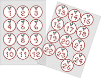 25 Christmas DIY Advent Calendar Number Holly Candy Cane Stickers Labels Holly