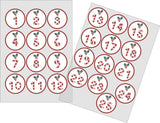 25 Christmas DIY Advent Calendar Number Holly Candy Cane Stickers Labels Holly
