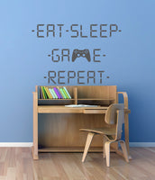 Eat Sleep Game Repeat Wall Art Sticker Decal Gaming Gamer PS Xbox Controller