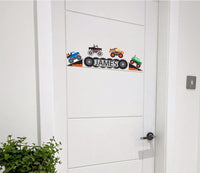 Personalised Custom Monster Truck Name Door Sticker Wall Decal Boy Bedroom Flag
