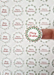 48 Merry Christmas Stickers Labels Holly Wreath Happy Self Adhesive Circle Gift