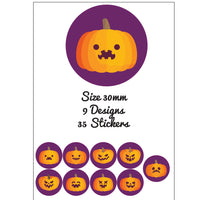 35 Halloween Sweets Stickers Self Adhesive Pumpkin Labels Autumn Round Circle