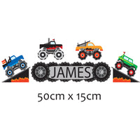 Personalised Custom Monster Truck Name Door Sticker Wall Decal Boy Bedroom Flag