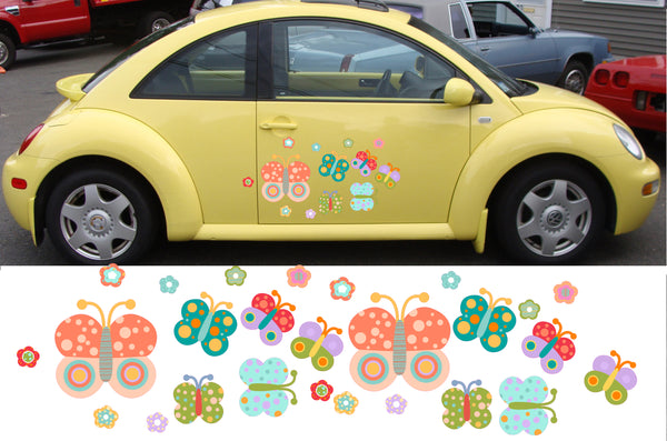 Butterflies Car Van Decal Sticker Set Butterfly Colourful Bright Camper Pink