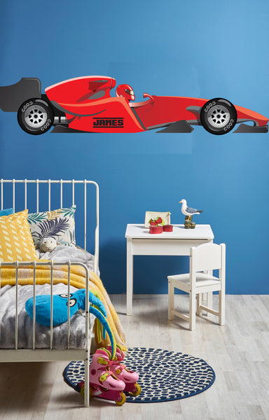 Personalised F1 Racing Car Bedroom Wall Sticker - Decal Race Graphic w ...