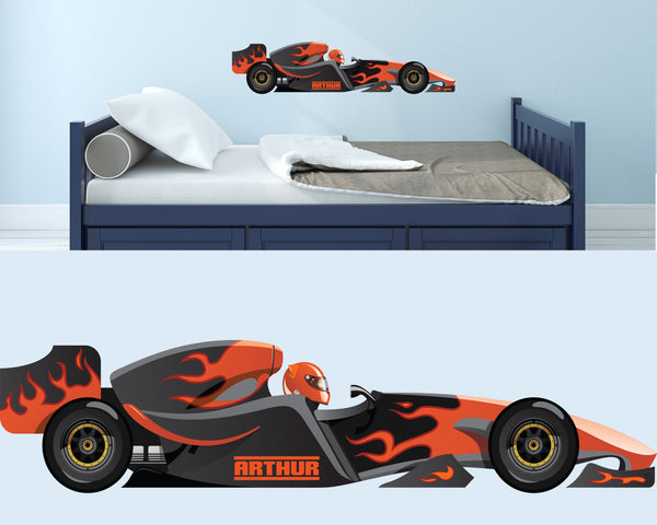 Personalised F1 Racing Car Bedroom Wall Sticker - Decal Race Graphic with Name