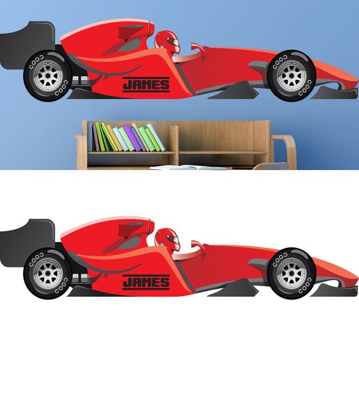 Personalised F1 Racing Car Bedroom Wall Sticker - Decal Race Graphic with Name