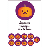 35 Halloween Sweets Stickers Self Adhesive Pumpkin Labels Autumn Round Circle