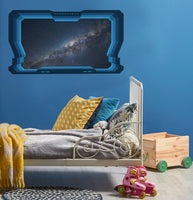 Spaceship Space Window 3D Wall Mural Wallpaper Wall Stickers Galaxy Stars Planets