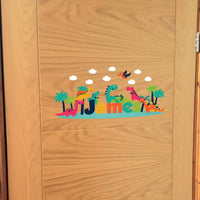 Personalised Custom Dinosaur Name Door Sticker Wall Decal Boy Bedroom