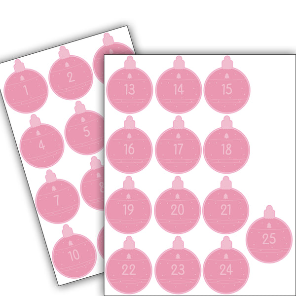 25 Christmas DIY Advent Calendar Number Blush Pink Bauble Stickers Labels Sticky