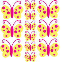 Childrens Bedroom Butterfly Wall Stickers - Bright & Colourful Yellow & Pink
