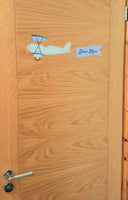 Personalised Vintage Old Plane Biplane Name Door Sticker Wall Decal Boys Bedroom