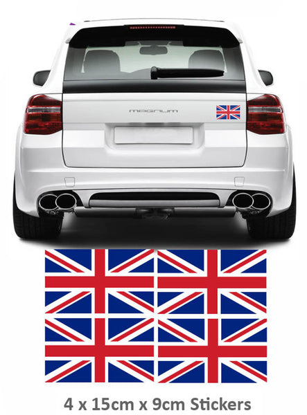 4x GB Union Jack Flag Car Van Stickers Great Britain British Red Blue White
