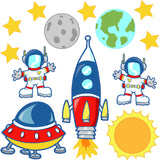 Childrens & Kids Bedroom Space Rockets Planets Vinyl Wall Art Stickers Decals