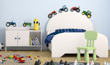 Tractor Wall Stickers Set - Blue Red & Green Vehicle Truck JCB Digger Decals