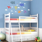 Children's Wall Sticker - Aeroplane Hot Air Balloon Helicopter Stars Clouds Decal