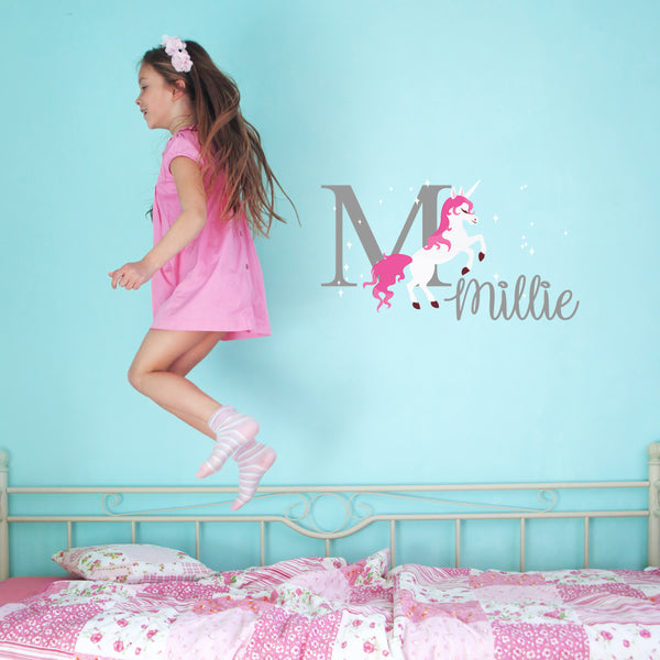 Personalised Unicorn Wall Art Vinyl Stickers Girls Bedroom Decal Transfer Mural