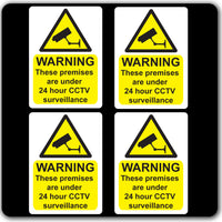 Pack of 4 CCTV 24hr Surveillance Warning Stickers Sign - Car Taxi Home Window