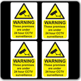 Pack of 4 CCTV 24hr Surveillance Warning Stickers Sign - Car Taxi Home Window