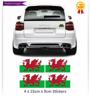 4x Wales Welsh Flag Car Van Stickers (Red Dragon Cymru Bike Decal Graphics)