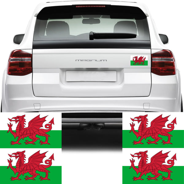 4x Wales Welsh Flag Car Van Stickers (Red Dragon Cymru Bike Decal Graphics)