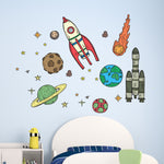 Childrens & Kids Bedroom Space Rockets Planets Vinyl Wall Art Stickers Decals