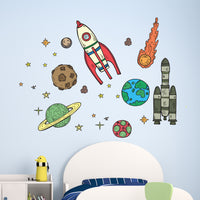 Childrens & Kids Bedroom Space Rockets Planets Vinyl Wall Art Stickers Decals