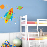 Childrens & Kids Bedroom Space Rockets Planets Vinyl Wall Art Stickers Decals