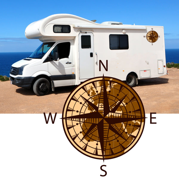 World Map Compass Decal Sticker Graphic for Motorhome Camper Campervan