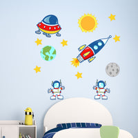 Childrens & Kids Bedroom Space Rockets Planets Vinyl Wall Art Stickers Decals