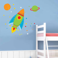 Childrens & Kids Bedroom Space Rockets Planets Vinyl Wall Art Stickers Decals