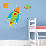 Childrens & Kids Bedroom Space Rockets Planets Vinyl Wall Art Stickers Decals