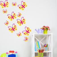 Childrens Bedroom Butterfly Wall Stickers - Bright & Colourful Yellow & Pink