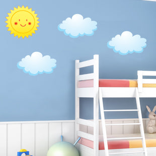 Childrens Sun and Clouds Wall Stickers (Kids Bedroom Boys Decal Baby Art )